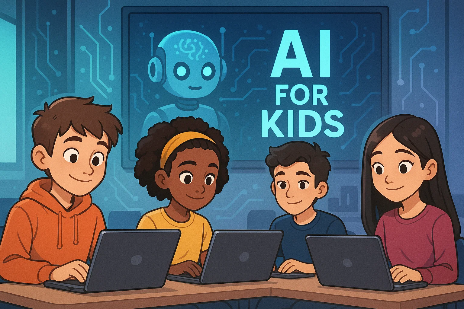 Younger kids in a class for AI for kids class 5 and 6.